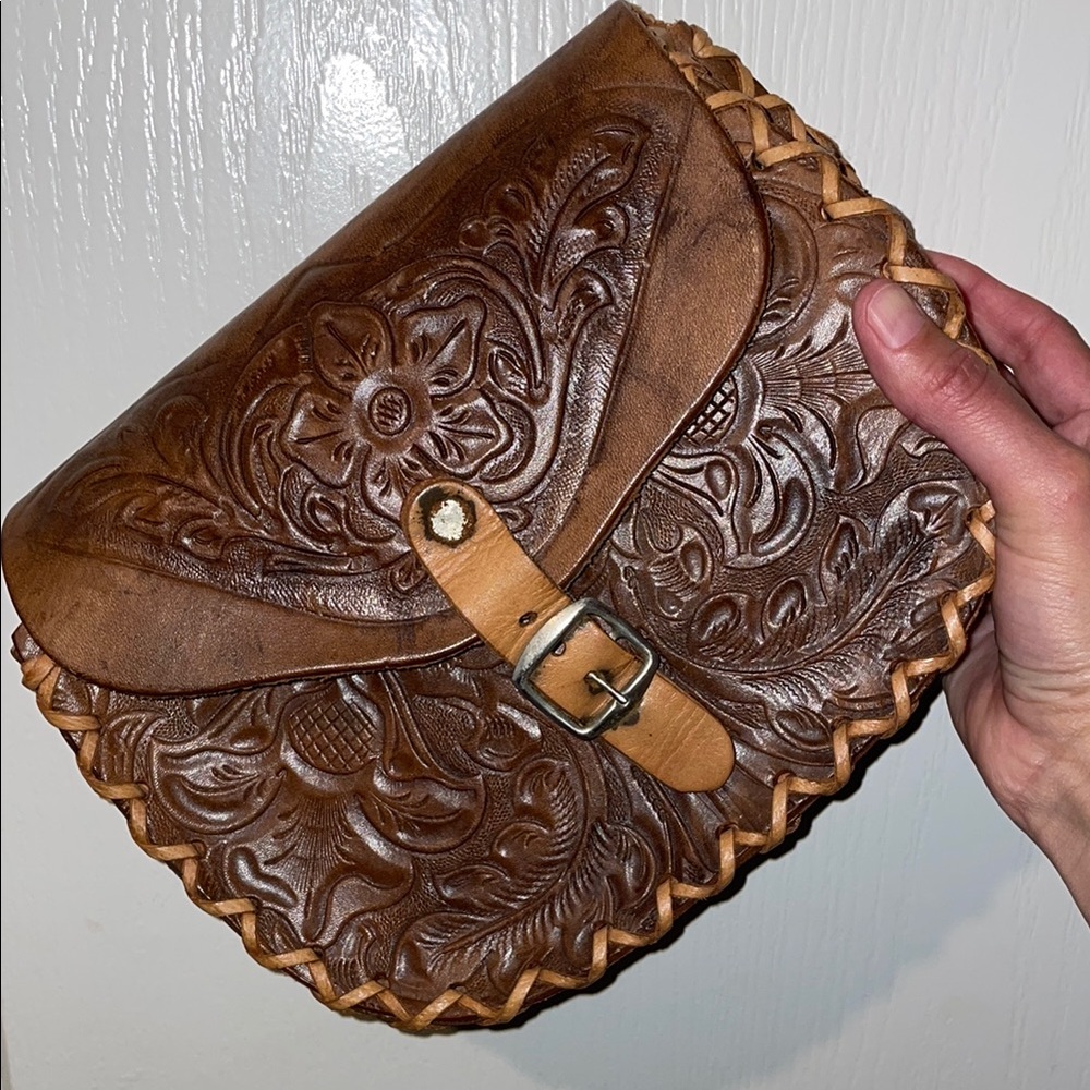 Brown Tooled Leather Handbag